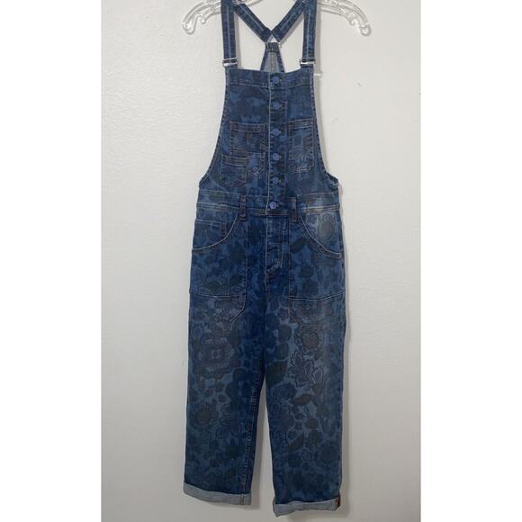 Pilcro Denim - Anthropologie Pilcro The Painters Overall 28 Blue Floral Cuffed Denim Button Up
